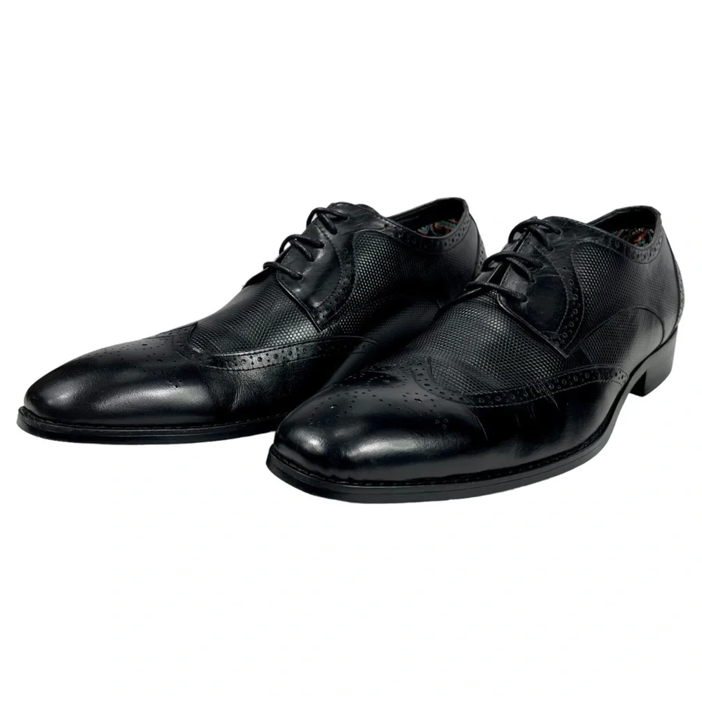 Stacy Adam Men’s 11.5 M Black Wing Tip Leather‎ Oxford Derby Lace Up Shoes